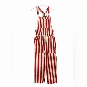 Signature 8 Red & White Janis Striped Denim Bib Overalls Retro Size M